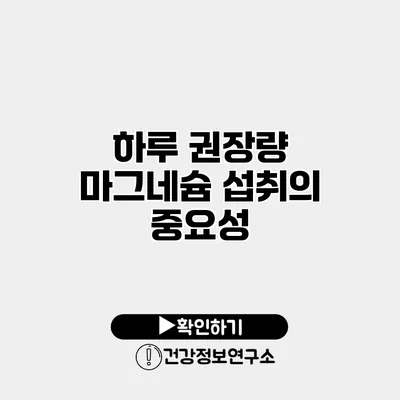 하루 권장량 마그네슘 섭취의 중요성